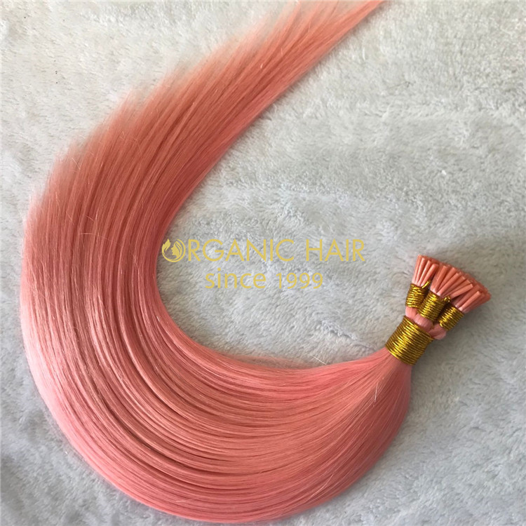 Customized human itip hair extensions Flamingo color X196